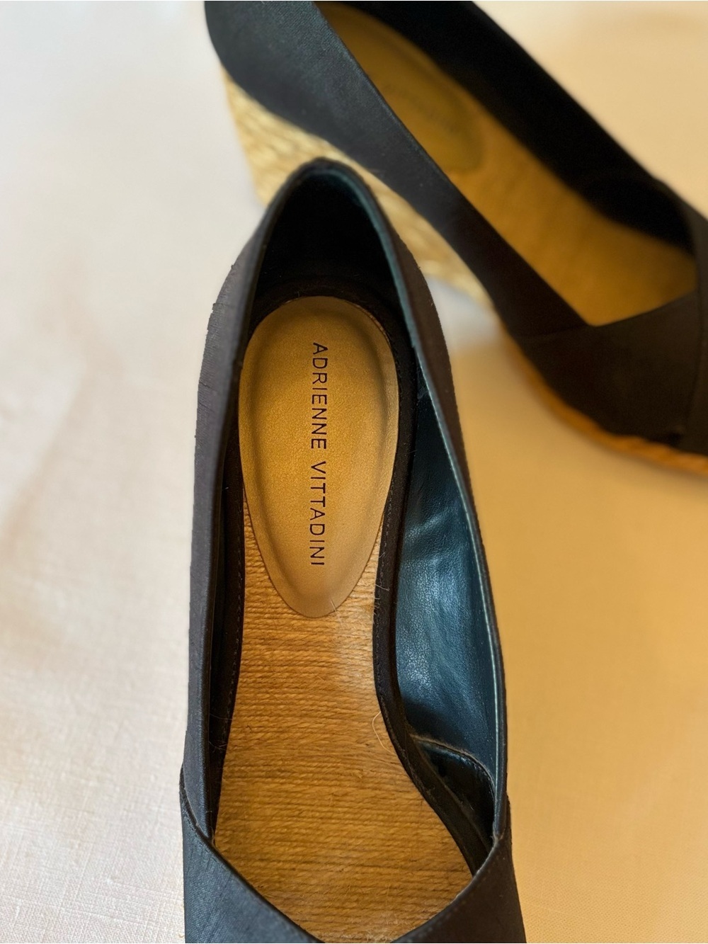Adrienne Vittadini Black Espadrille Wedge Peep-Toe Heels Size 9 - Picture 5 of 7